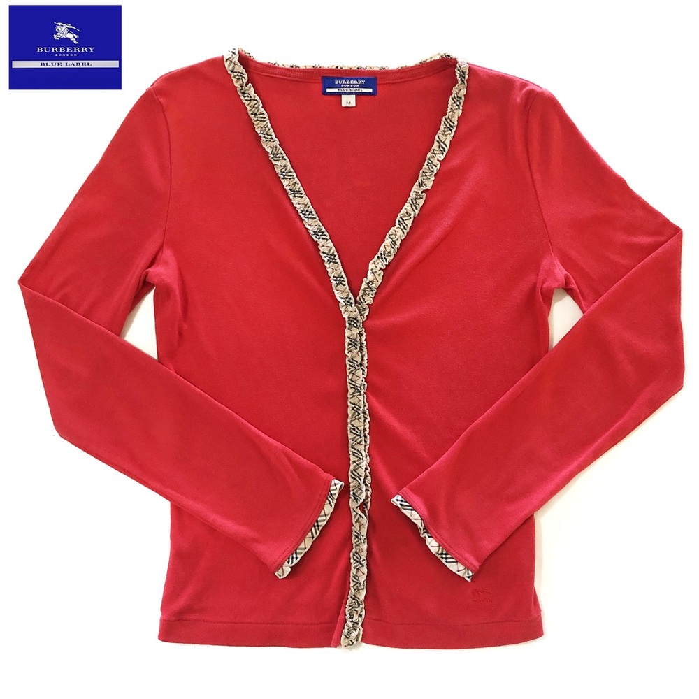 BURBERRY BLUE LABEL • Red Cardigan Sweater (M)